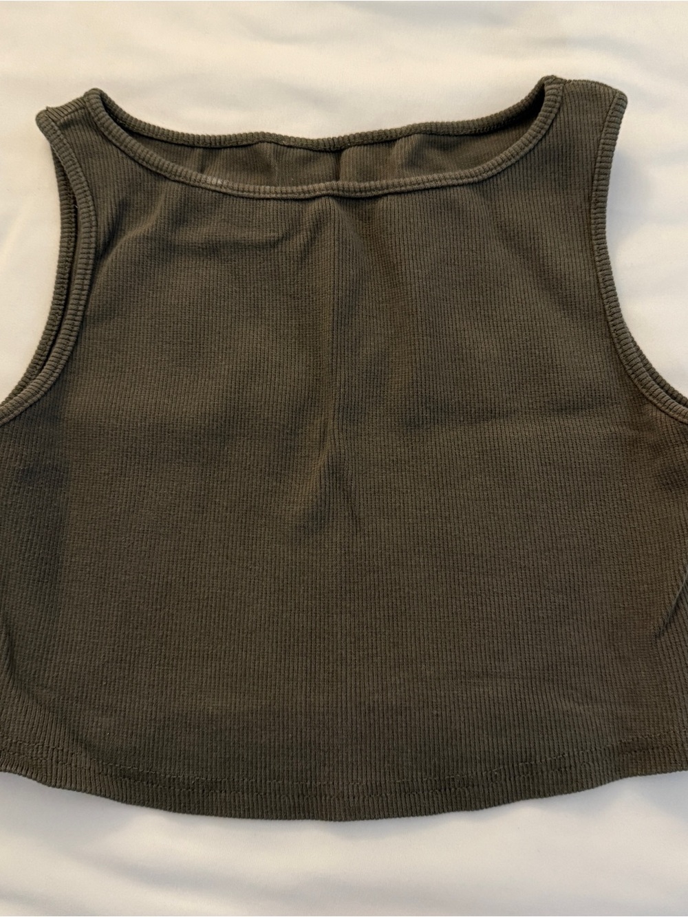 Women's Olive Ribbed Scoop Neck Cropped Tank Top